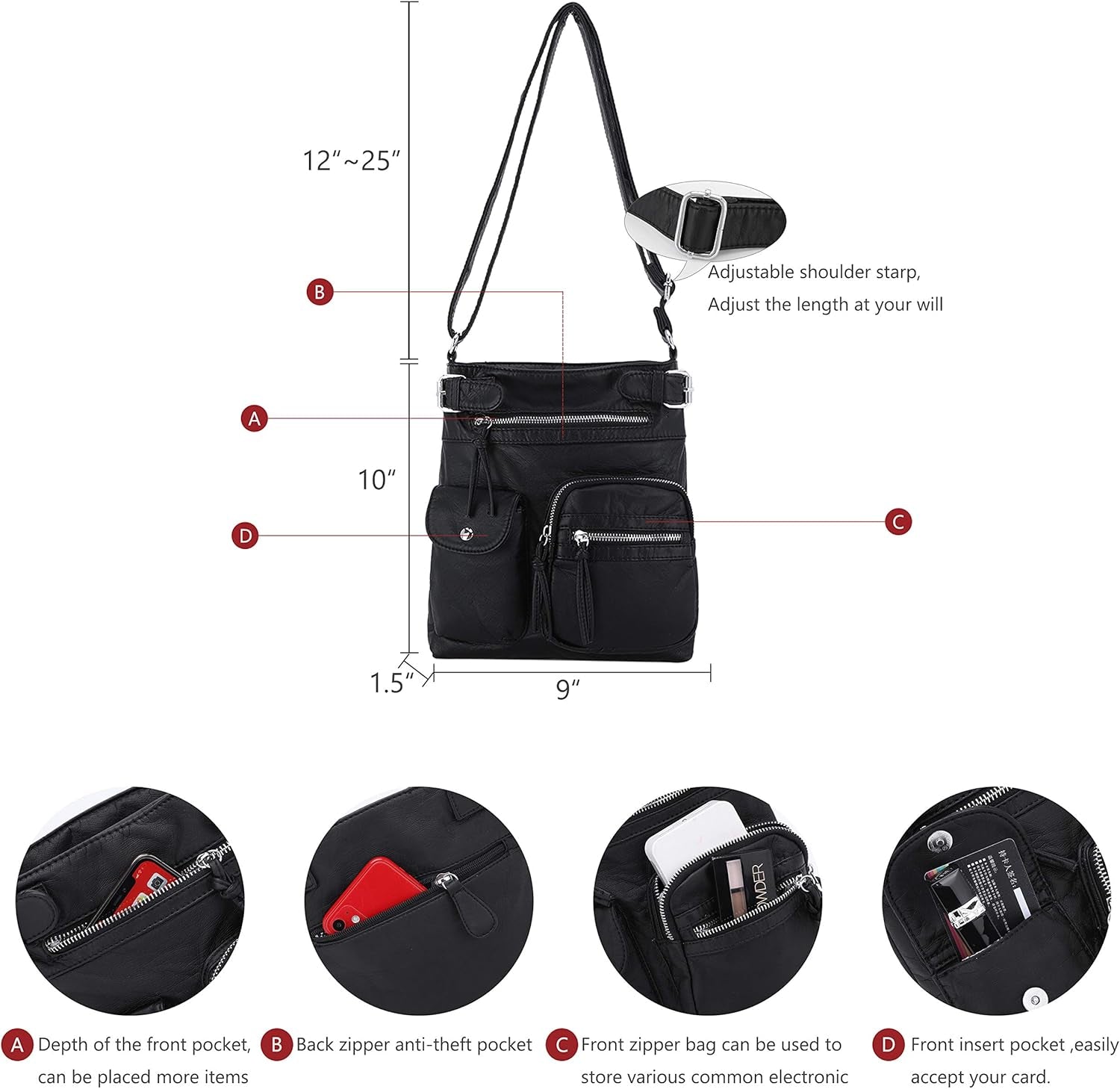 Chic and Versatile Washed Leather Crossbody Bags for Women - Stylish Multi Pocket Hobo Purses and Medium Handbags