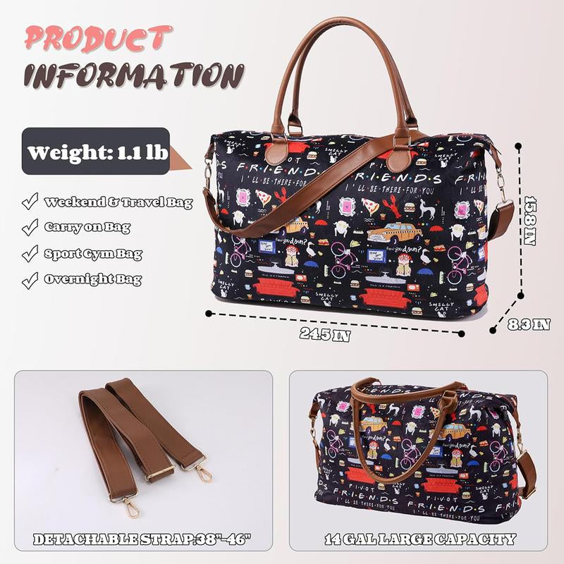 Travel in Style: Extra Large Friends-Inspired Weekender Bag with Adjustable Strap - Waterproof Duffle for Women - Perfect for Getaways, Hospital Stays, and More!