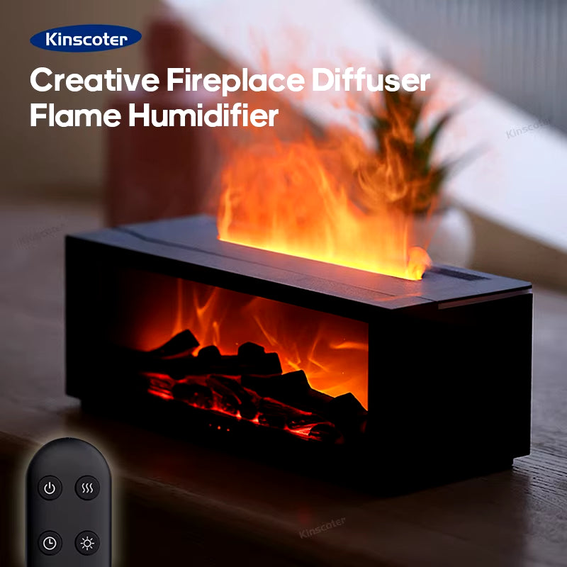 Transform Your Home with the Colorful Flame Fireplace Aroma Diffuser - 150ml Auto-Off Humidifier with Timer and Remote Control!