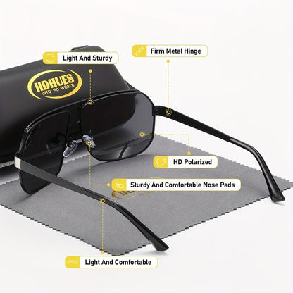 Experience Ultimate Eye Protection with Hdhues Unisex Polarized Alloy Square Oversized Frame Sunglasses - Perfect for Every Adventure!