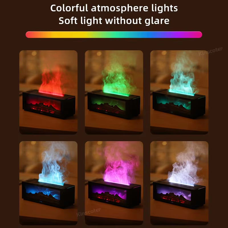 Transform Your Home with the Colorful Flame Fireplace Aroma Diffuser - 150ml Auto-Off Humidifier with Timer and Remote Control!