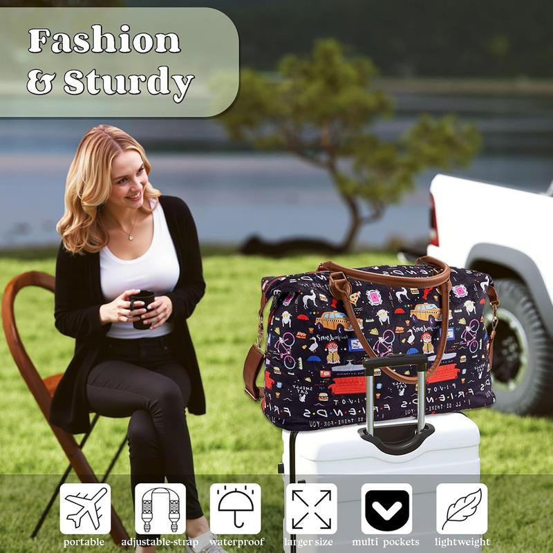 Travel in Style: Extra Large Friends-Inspired Weekender Bag with Adjustable Strap - Waterproof Duffle for Women - Perfect for Getaways, Hospital Stays, and More!