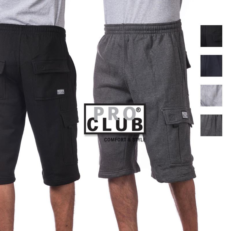 Elevate Your Comfort with PROCLUB Men's Heavyweight Cargo Sweat Shorts - 6 Pockets for Ultimate Utility and Style!