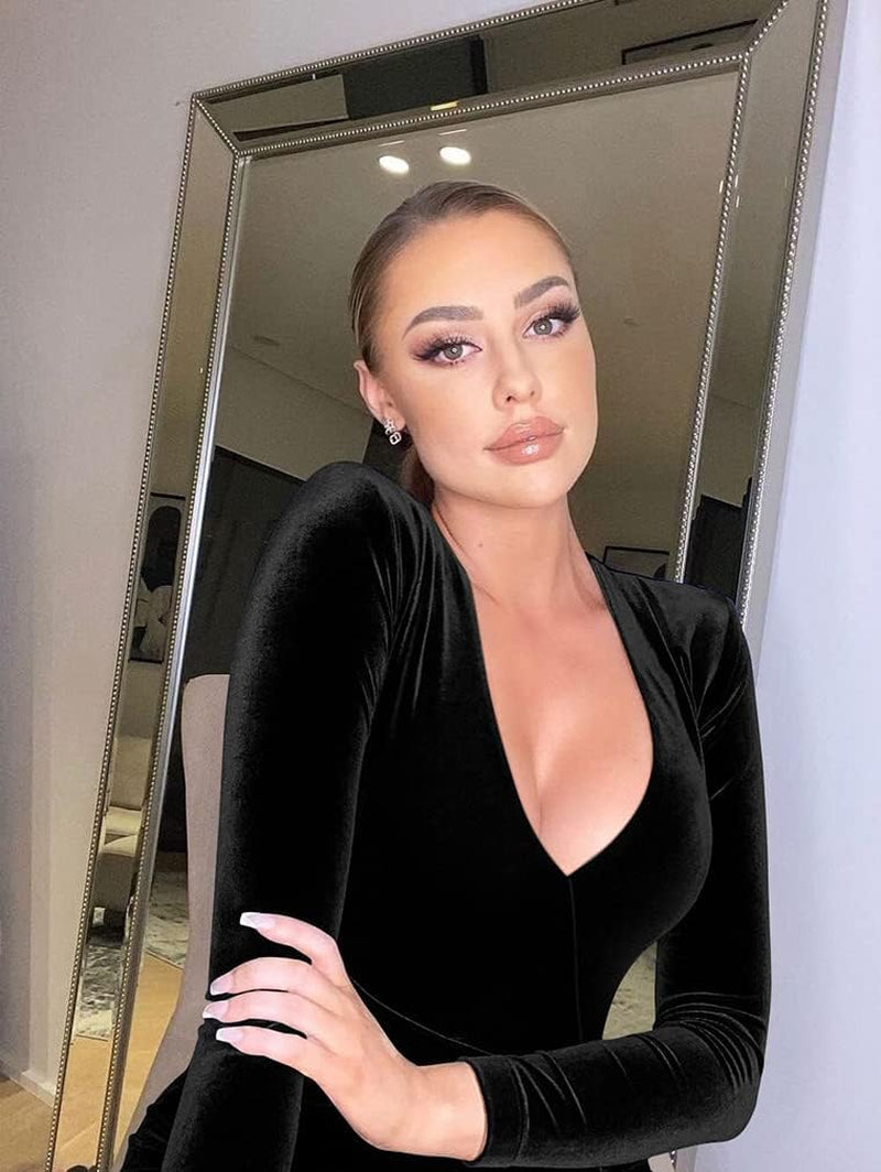 Turn Heads in the Women’s Sexy Bodycon Maxi Dress - Deep V Neck & High Slit for Effortless Glam