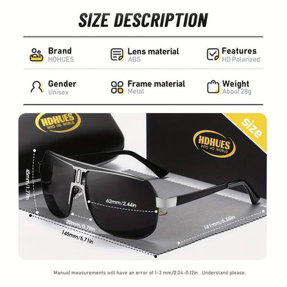 Experience Ultimate Eye Protection with Hdhues Unisex Polarized Alloy Square Oversized Frame Sunglasses - Perfect for Every Adventure!