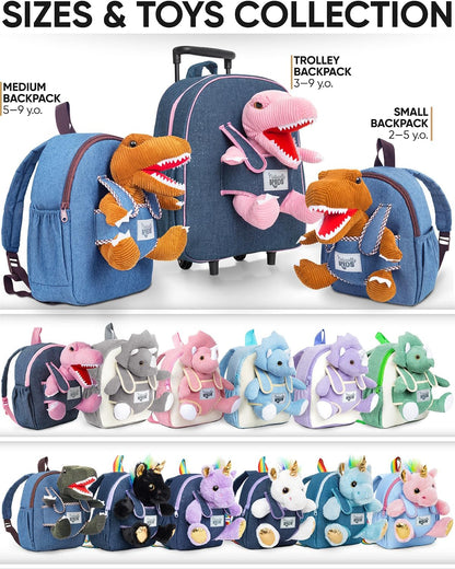 Dinosaur Backpack for Kids 3-5, Toddler Backpack for Boys with Detachable Dinosaur Toy with Pockets and Reflective Logo Patch