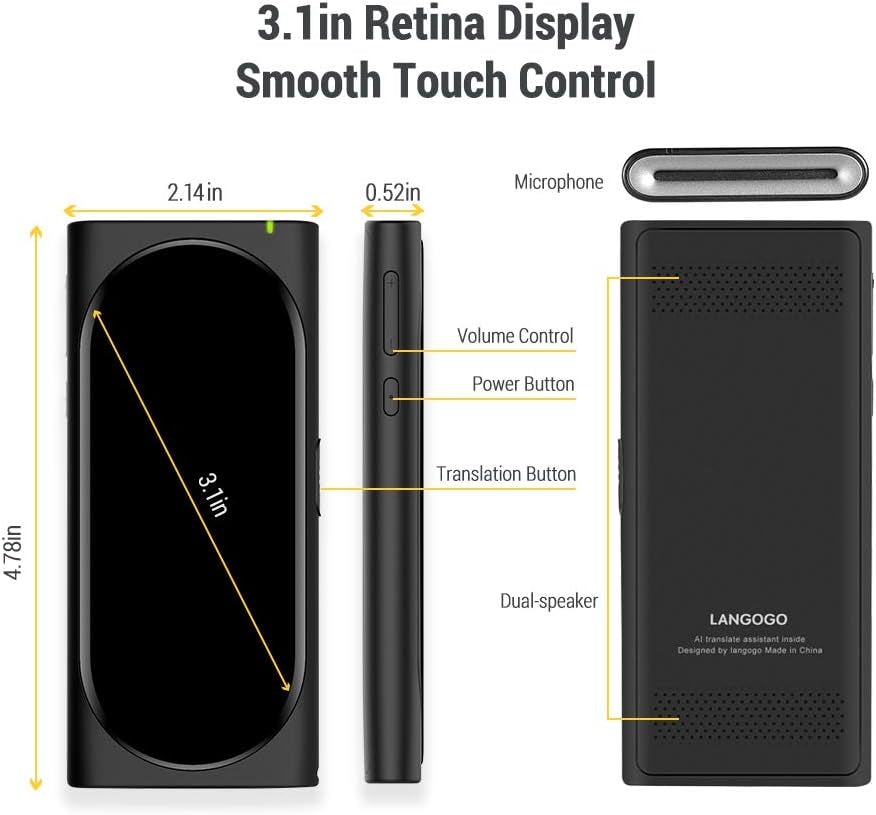 Genesis Portable Language Translator Device - Break Language Barriers with Real-Time Voice Translation, 100+ Languages, Offline Capabilities, Mobile Wi-Fi Hotspot, 3.1 Inch Retina Display - Perfect for Travel!