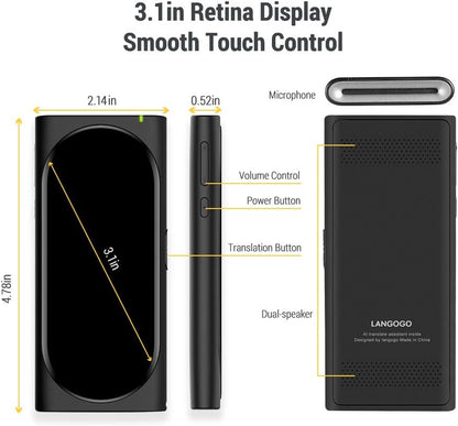 Genesis Portable Language Translator Device - Break Language Barriers with Real-Time Voice Translation, 100+ Languages, Offline Capabilities, Mobile Wi-Fi Hotspot, 3.1 Inch Retina Display - Perfect for Travel!
