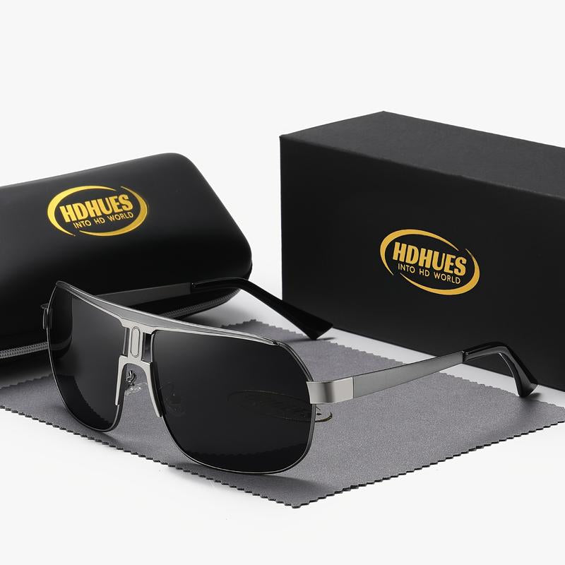 Experience Ultimate Eye Protection with Hdhues Unisex Polarized Alloy Square Oversized Frame Sunglasses - Perfect for Every Adventure!