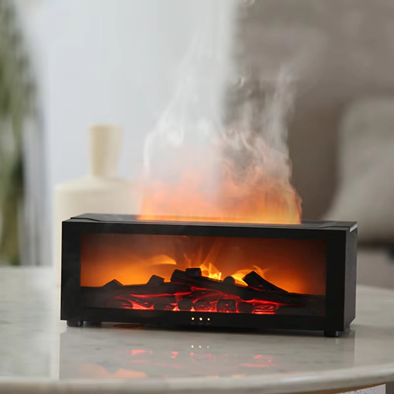 Transform Your Home with the Colorful Flame Fireplace Aroma Diffuser - 150ml Auto-Off Humidifier with Timer and Remote Control!