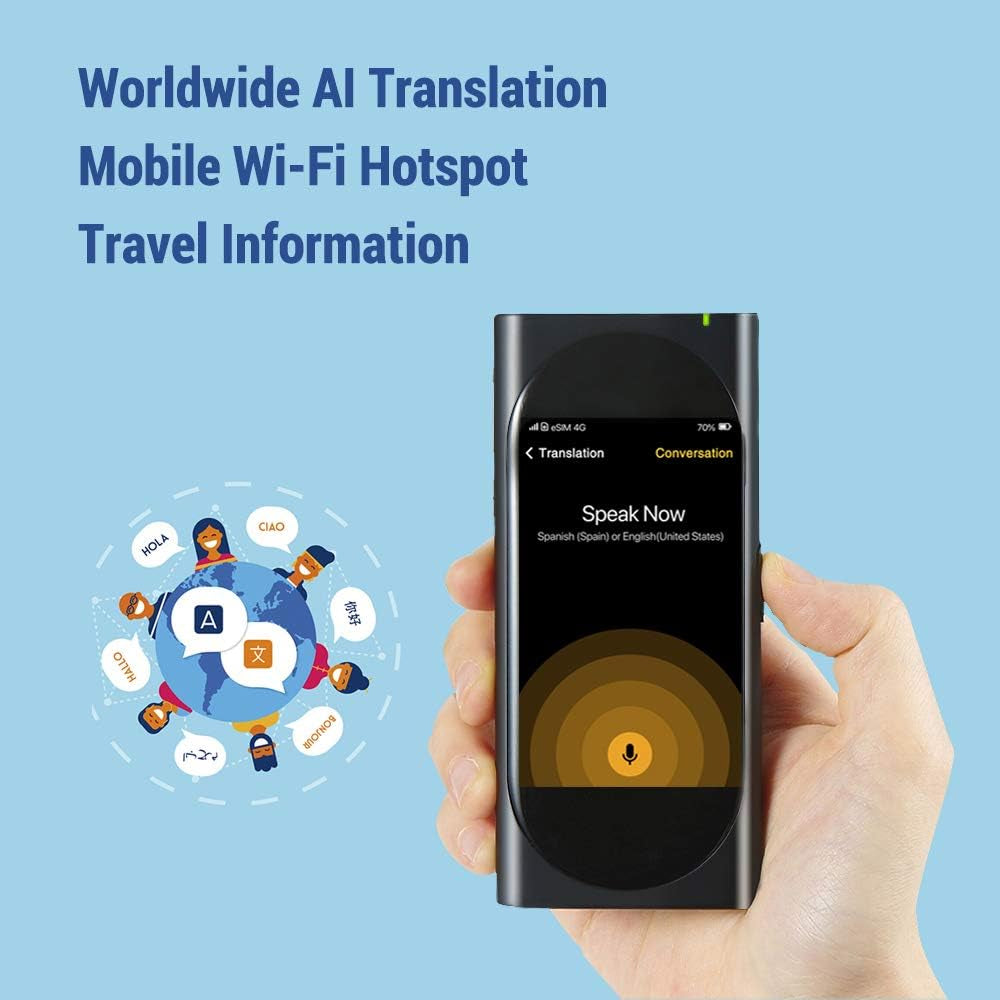 Genesis Portable Language Translator Device - Break Language Barriers with Real-Time Voice Translation, 100+ Languages, Offline Capabilities, Mobile Wi-Fi Hotspot, 3.1 Inch Retina Display - Perfect for Travel!