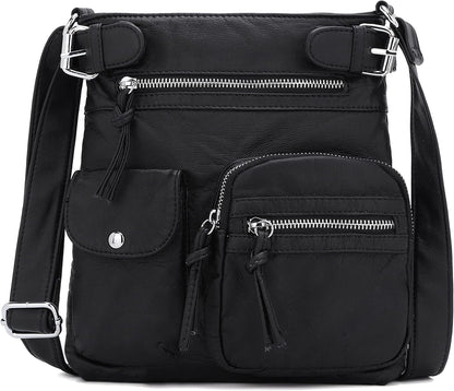 Chic and Versatile Washed Leather Crossbody Bags for Women - Stylish Multi Pocket Hobo Purses and Medium Handbags